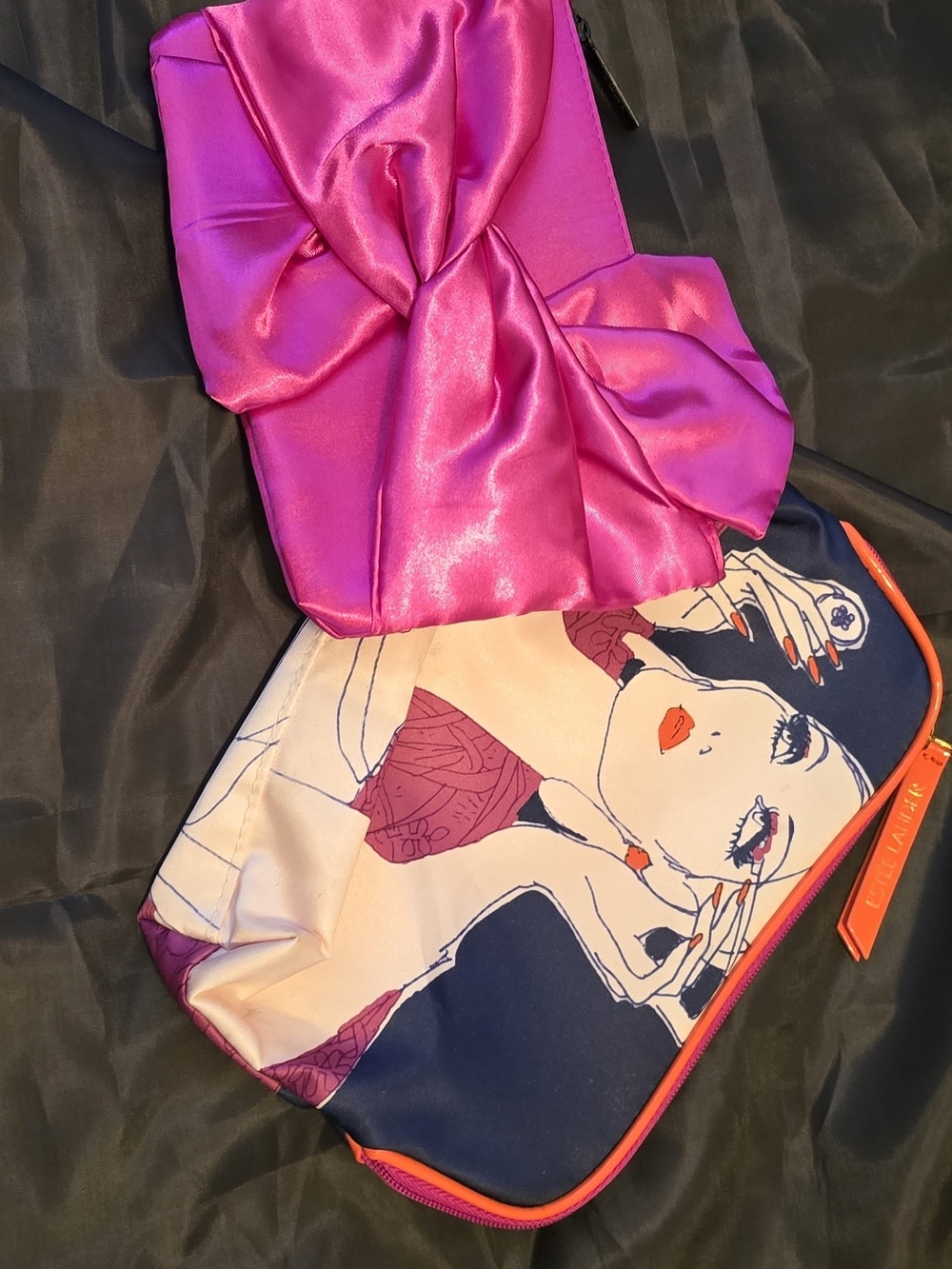Marilyn Monroe Satin Bow Cosmetic Pouch - Hot Pink & Red